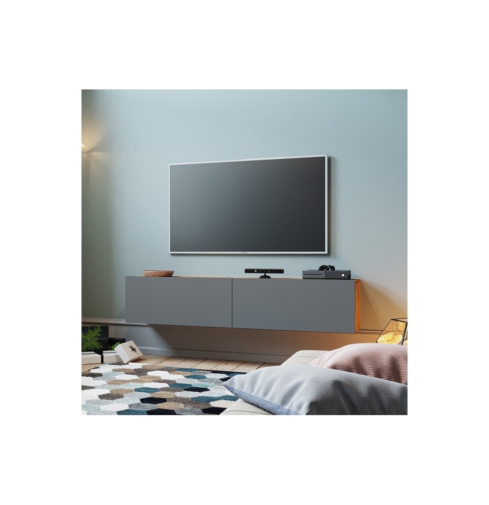 Mueble TV para Pared Color Antracita-Roble 140x31.5x29.5 cm - 2 Puertas Estilo Moderno.