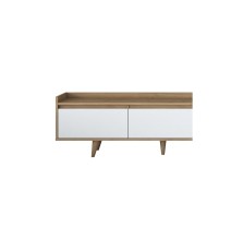 Mueble TV Nogal Melamina Puertas Blancas con Patas de Madera - 3 Puertas Abatibles - 180x29.7x51.8 cm - Elegancia y Espacio.