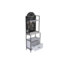 Buffet de Cocina con Estantes y Cajón en Melamina Blanca y Metal Negro, 70x40x205 cm, Ideal para Almacenamiento en Cocinas